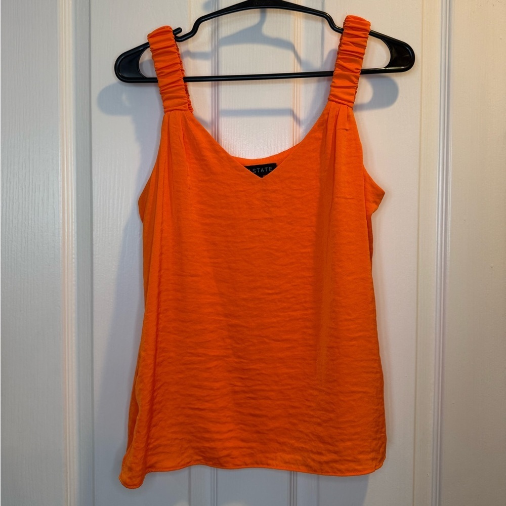 1. State Bright Orange Sleevless Top with Ruched Shoulder Straps Size XS